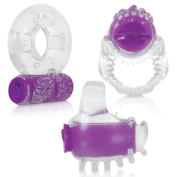 Evolved Ring True 3 - Piece Vibrating Ring Set Clear/Purple - Royal Sins
