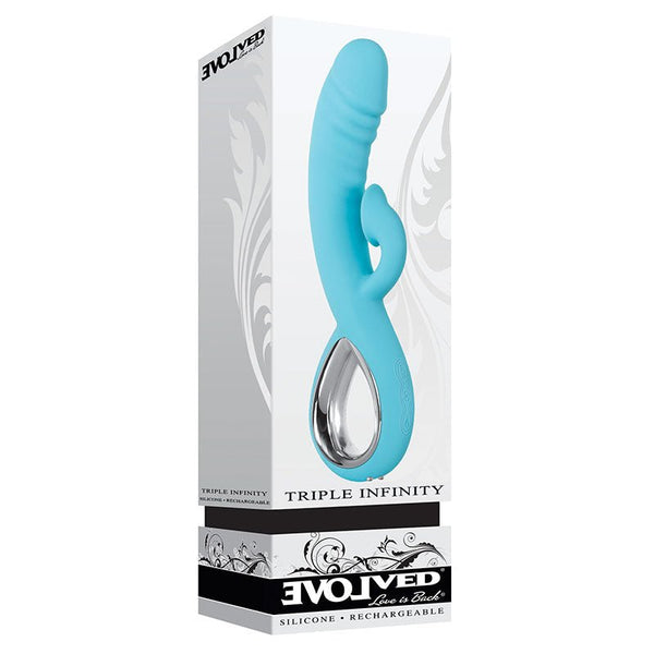 Evolved Triple Infinity Rechargeable Heating Suction Silicone Dual Stimulator Blue - Royal Sins