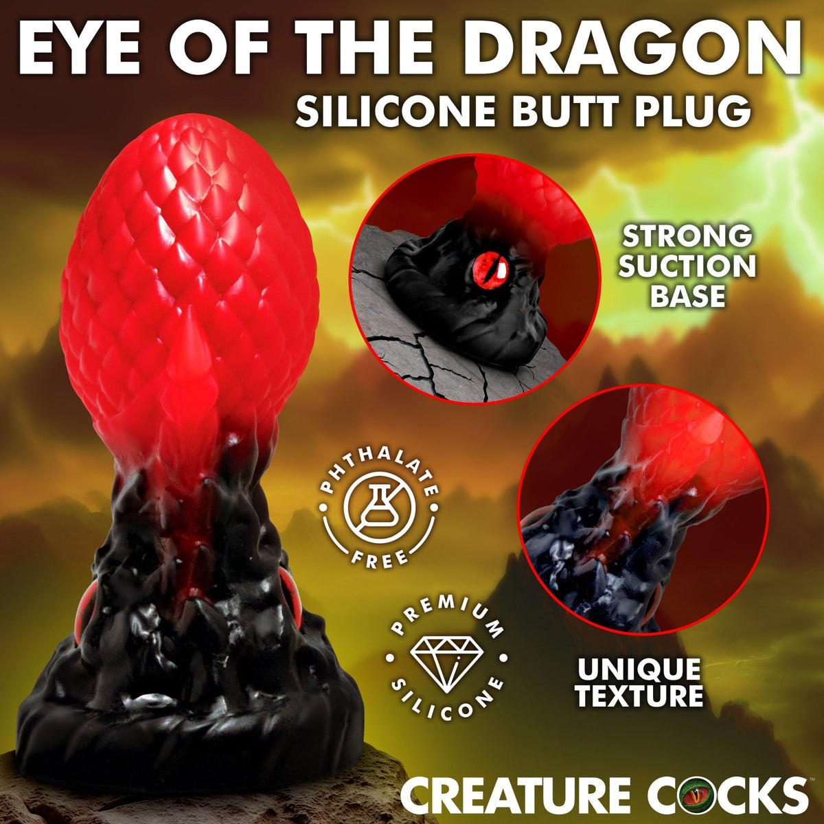 Eye of the Dragon Silicone Butt Plug - Red - Royal Sins