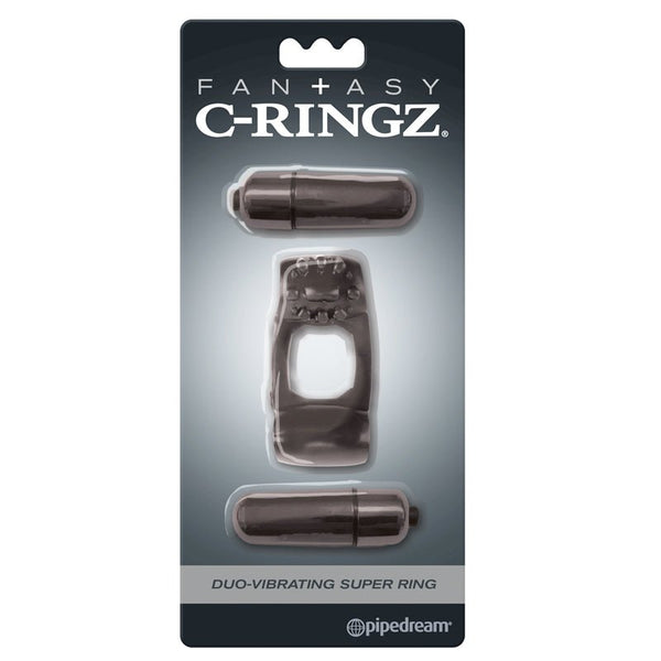 Fantasy C - Ringz Duo - Vibrating Super Ring With Dual Bullets Black - Royal Sins