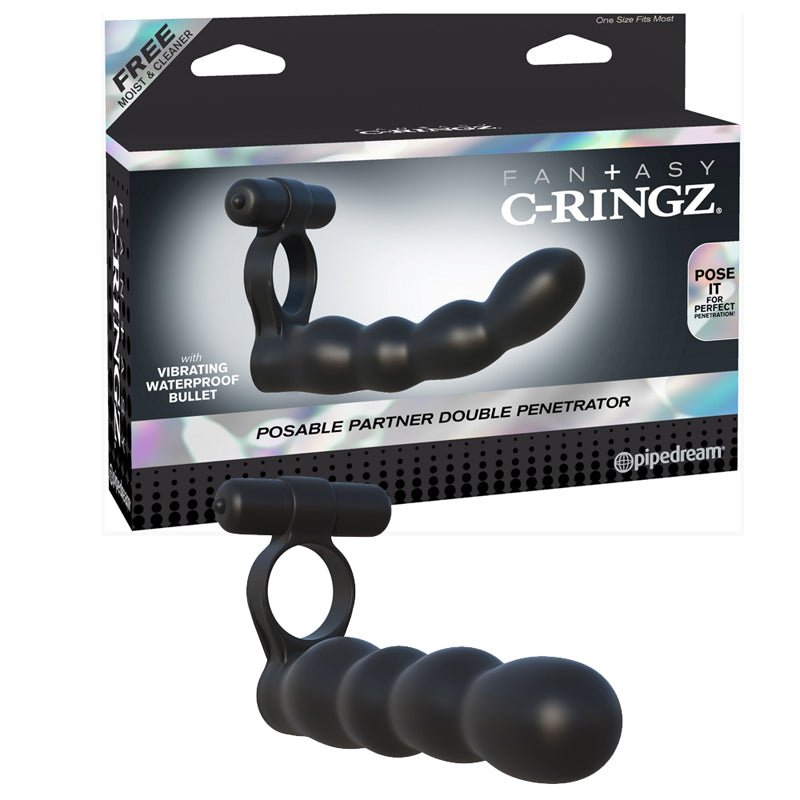 Fantasy C - Ringz Posable Partner Double Penetrator Vibrating Cockring Black - Royal Sins