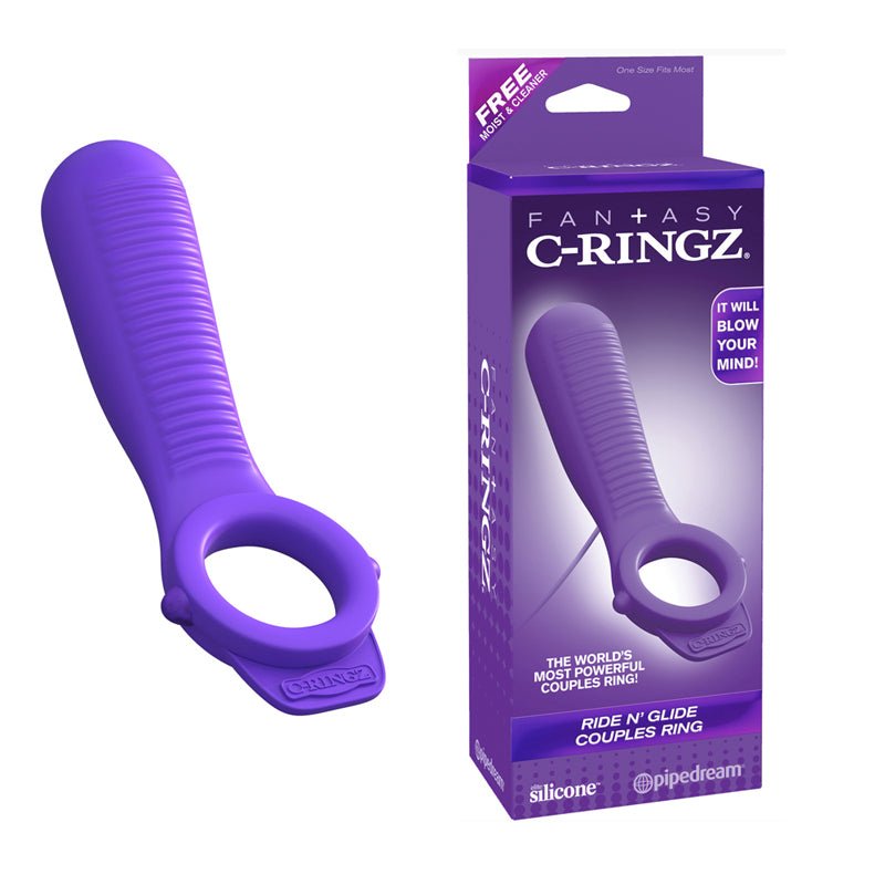 Fantasy C - Ringz Remote - Controlled Vibrating Ride N Glide Couples Ring Purple - Royal Sins