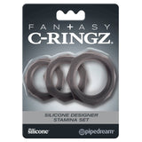 Fantasy C - Ringz Silicone Designer Stamina 3 - Piece Cockring Set Black - Royal Sins