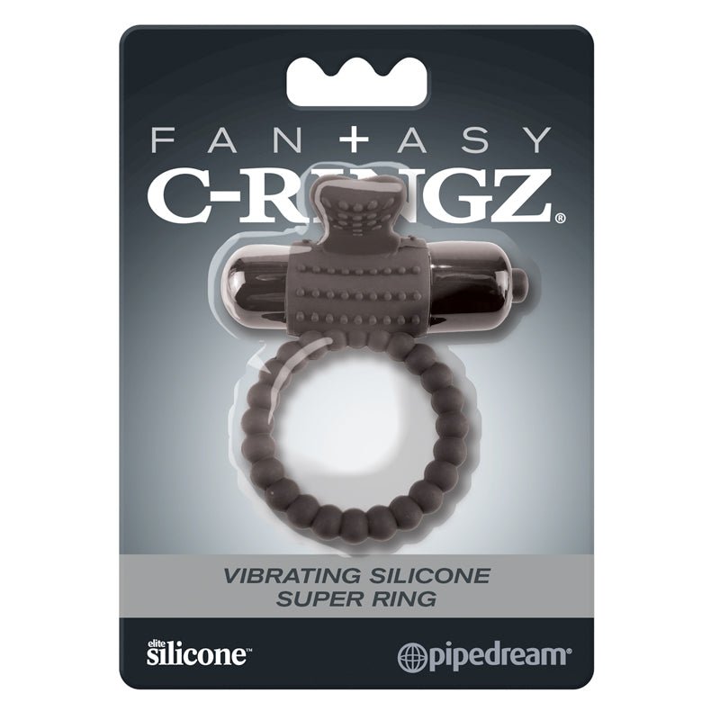 Fantasy C - Ringz Vibrating Silicone Super Ring With Bullet Black - Royal Sins
