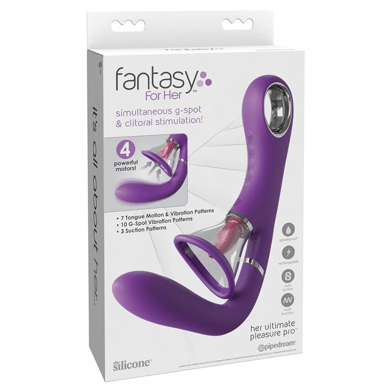 Fantasy For Her Her Ultimate Pleasure Pro Rechargeable Silicone Flicking Suction Dual Stimulator - Royal Sins