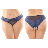 Fantasy Lingerie Cassia Crotchless Lace & Mesh Panty 6 - Pack Navy Queen Size - Royal Sins