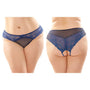 Fantasy Lingerie Cassia Crotchless Lace & Mesh Panty 6 - Pack Navy Queen Size - Royal Sins