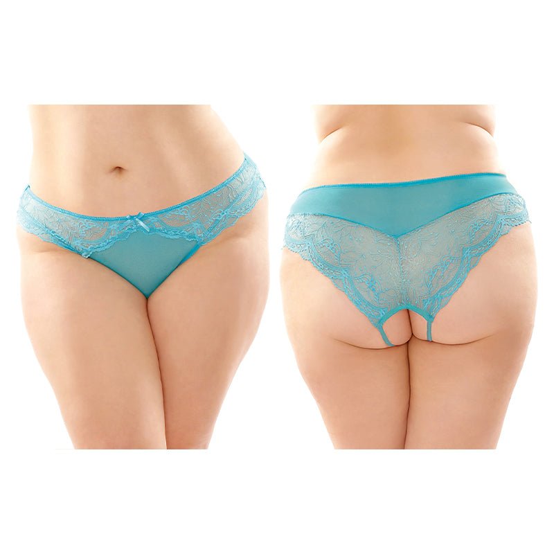Fantasy Lingerie Cassia Crotchless Lace & Mesh Panty 6 - Pack Turquoise Queen Size - Royal Sins