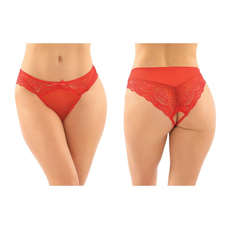 Fantasy Lingerie Cassia Crotchless Lace & Mesh Panty Red S/M - Royal Sins