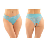 Fantasy Lingerie Cassia Crotchless Lace & Mesh Panty Turquoise L/XL - Royal Sins