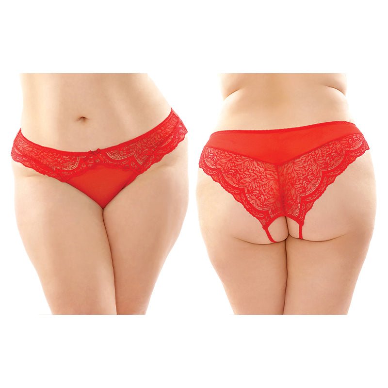 Fantasy Lingerie Cassia Crotchless Lace & Mesh PantyRed Queen Size - Royal Sins