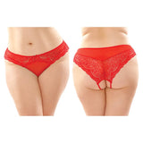 Fantasy Lingerie Cassia Crotchless Lace & Mesh PantyRed Queen Size - Royal Sins