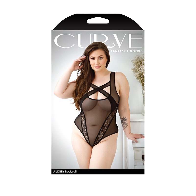 Fantasy Lingerie Curve Audrey Criss - Cross Mesh Bodysuit Black 3XL/4XL - Royal Sins