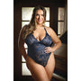 Fantasy Lingerie Curve Cara Strappy Stretch Lace Teddy With Snap Crotch Closure Ink Blue XL/2XL - Royal Sins