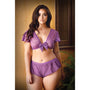 Fantasy Lingerie Curve Kate Lace Tie - Front Crop Top With Matching Tap Panty Amethyst 3XL/4XL - Royal Sins