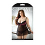 Fantasy Lingerie Curve Madison Gartered Lace & Mesh Babydoll, Panty Black/Pink XL/2XL - Royal Sins