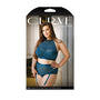Fantasy Lingerie Curve Shay Lace Halter Bra Top & High - Waist Crotchless Panty Teal XL/2XL - Royal Sins