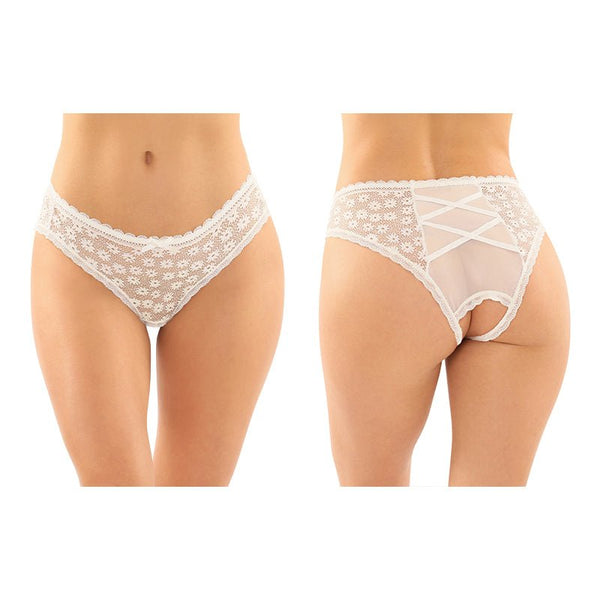 Fantasy Lingerie Daisy Crotchless Panty With Criss - Cross Panel Back 6 - Pack White S/M - Royal Sins