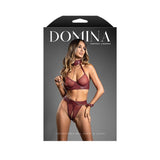 Fantasy Lingerie Domina Embossed Faux Leather Convertible Bra with Chain Leash & Open Panty M/L - Royal Sins