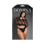 Fantasy Lingerie Domina Embossed Faux Leather Mesh Long Sleeve Top & Crotchless Thong Queen Size - Royal Sins