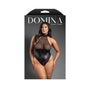 Fantasy Lingerie Domina Faux Leather Corset Mesh Teddy with Zipper Halter & Front To Back Zipper Queen Size - Royal Sins