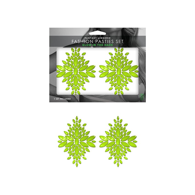 Fantasy Lingerie Glow - In - The - Dark Crystal 1 Pair Jeweled Pasties Neon Green O/S - Royal Sins
