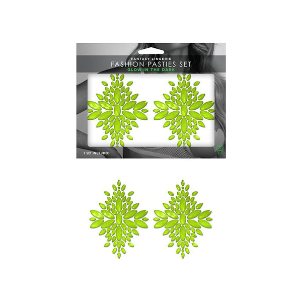 Fantasy Lingerie Glow - In - The - Dark Crystal 1 Pair Jeweled Pasties Neon Green O/S - Royal Sins