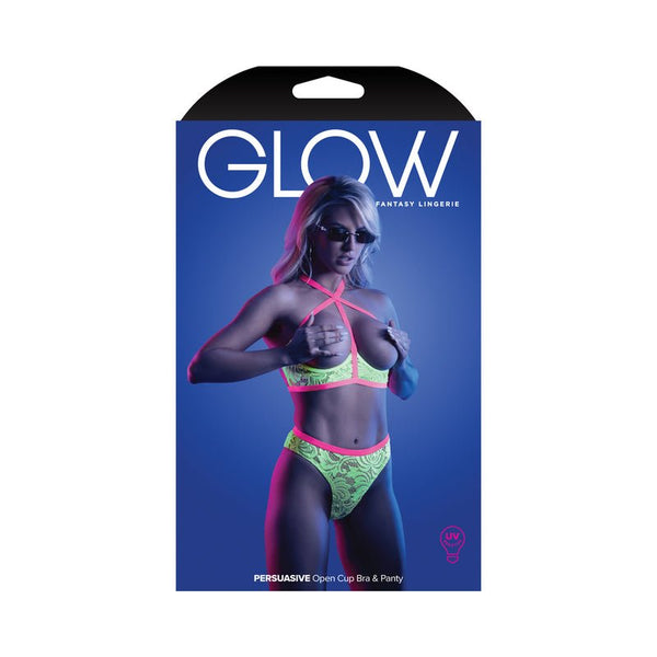 Fantasy Lingerie Glow Persuasive Open Cup Cage Bra & Panty Neon Green M/L - Royal Sins