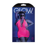 Fantasy Lingerie Glow Shock Value Net Halter Dress Neon Pink Queen Size - Royal Sins