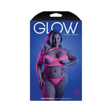 Fantasy Lingerie Glow Slow Motion Peek - A - Boo Bra & Panty Neon Pink Queen Size - Royal Sins