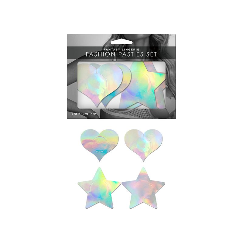 Fantasy Lingerie Holographic 2 - Pair Pasties Set Heart & Star Shapes O/S - Royal Sins