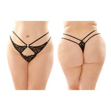 Fantasy Lingerie Jasmine Strappy Lace Thong With Front Keyhole Cutout 6 - Pack Queen Size Black - Royal Sins