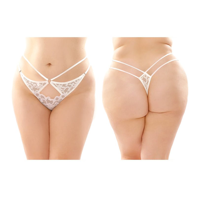 Fantasy Lingerie Jasmine Strappy Lace Thong With Front Keyhole Cutout 6 - Pack Queen Size White - Royal Sins