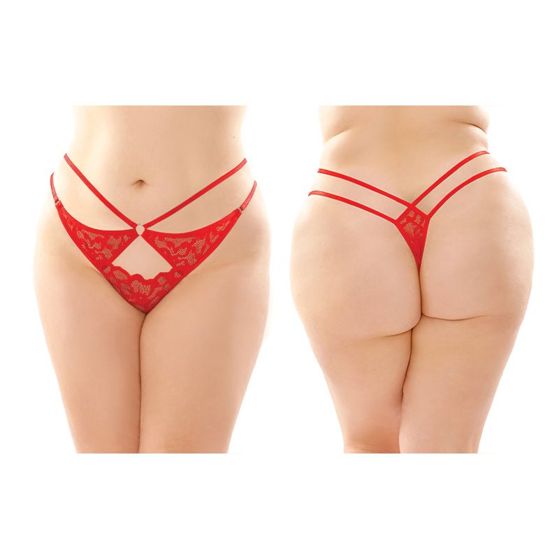 Fantasy Lingerie Jasmine Strappy Lace Thong With Front Keyhole Cutout 6 - Pack Red Queen Size - Royal Sins