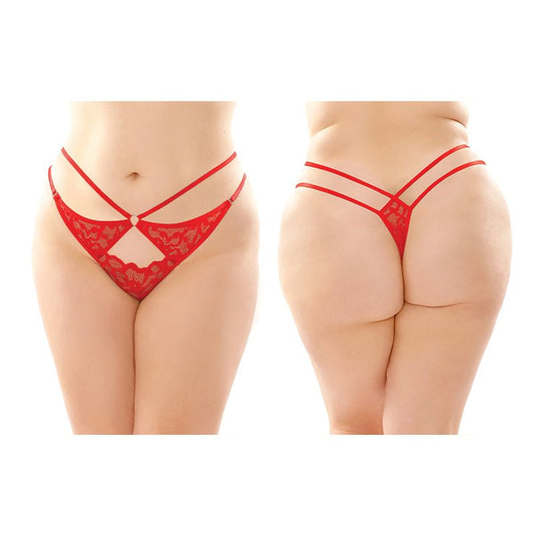 Fantasy Lingerie Jasmine Strappy Lace Thong With Front Keyhole Cutout 6 - Pack Red Queen Size - Royal Sins