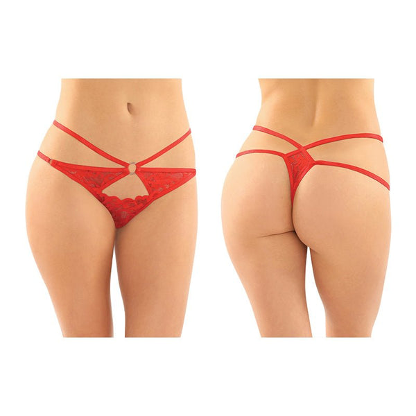 Fantasy Lingerie Jasmine Strappy Lace Thong With Front Keyhole Cutout 6 - Pack Red S/M - Royal Sins