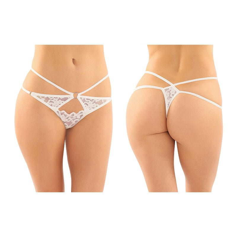 Fantasy Lingerie Jasmine Strappy Lace Thong With Front Keyhole Cutout 6 - Pack White L/XL - Royal Sins