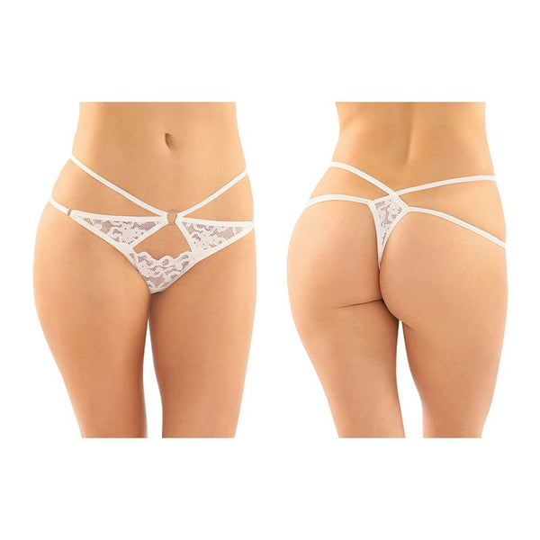 Fantasy Lingerie Jasmine Strappy Lace Thong With Front Keyhole Cutout 6 - Pack White S/M - Royal Sins