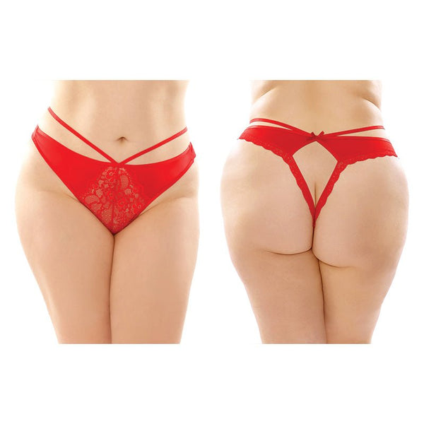 Fantasy Lingerie Kalina Strappy Microfiber & Lace Thong With Back Cutout 6 - Pack Red Queen Size - Royal Sins
