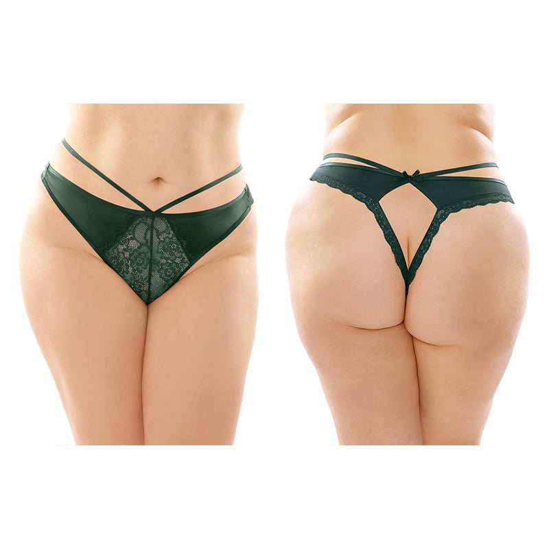 Fantasy Lingerie Kalina Strappy Microfiber & Lace Thong With Back Cutout Green Queen Size - Royal Sins