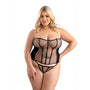 Fantasy Lingerie Leatherette Binding Mesh Corset with Matching G - String Panty 2XL - Royal Sins