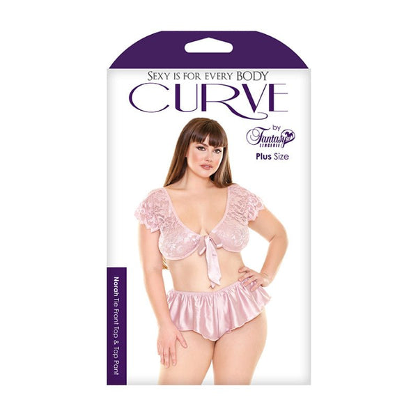 Fantasy Lingerie Norah Tie Front Top & Tap Pant Blush Pink XL/2XL - Royal Sins