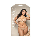 Fantasy Lingerie Opulence Foiled Mesh Cut - Out Pearl Halter Bralette & Crotchless Pearl Panty Queen Size - Royal Sins