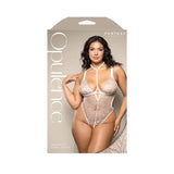 Fantasy Lingerie Opulence Metallic Embroidered Teddy with Pearl Harness & Open Pearl Crotch Queen Size - Royal Sins