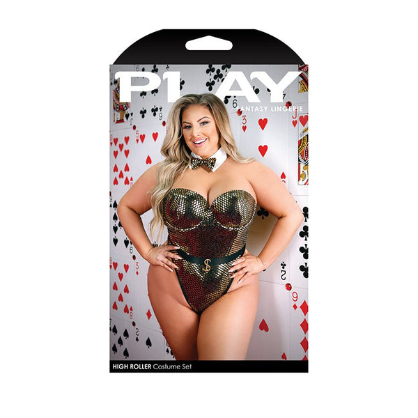 Fantasy Lingerie Play High Roller Costume Sequined Bodysuit Gold XL/2XL - Royal Sins