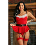 Fantasy Lingerie Play How Rudolph You! Costume Sexy Santa Costume Set; Velvet Tie - Back Babydoll & Matching Panty With Detachable Leg Garters M/L - Royal Sins