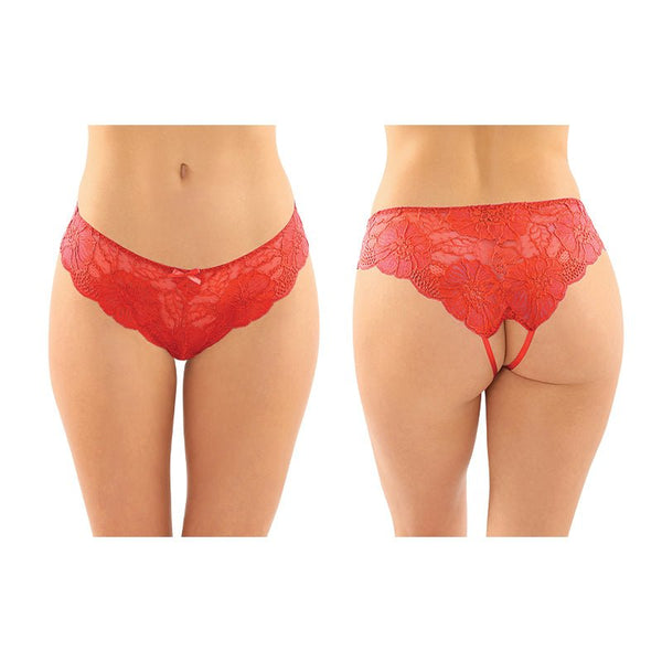 Fantasy Lingerie Poppy Crotchless Floral Lace Panty 6 - Pack Red S/M - Royal Sins