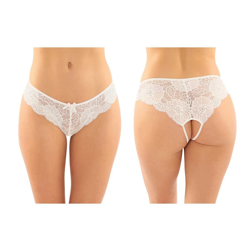 Fantasy Lingerie Poppy Crotchless Floral Lace Panty 6 - Pack White L/XL - Royal Sins