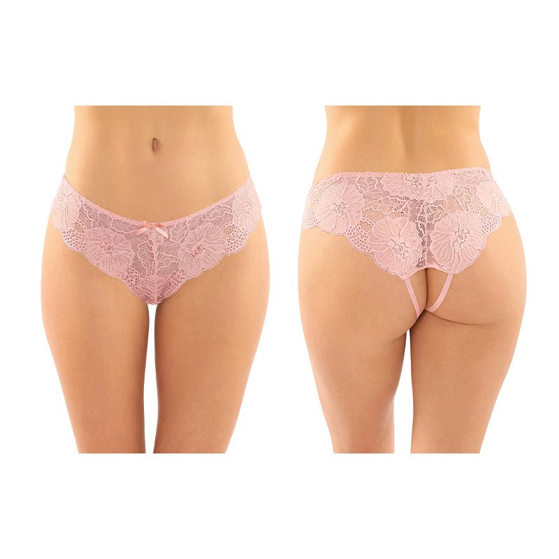 Fantasy Lingerie Poppy Crotchless Floral Lace Panty Pink S/M - Royal Sins