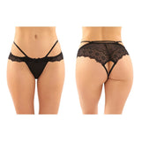 Fantasy Lingerie Posey Strappy Lace & Microfiber Crotchless Panty 6 - Pack Black L/XL - Royal Sins
